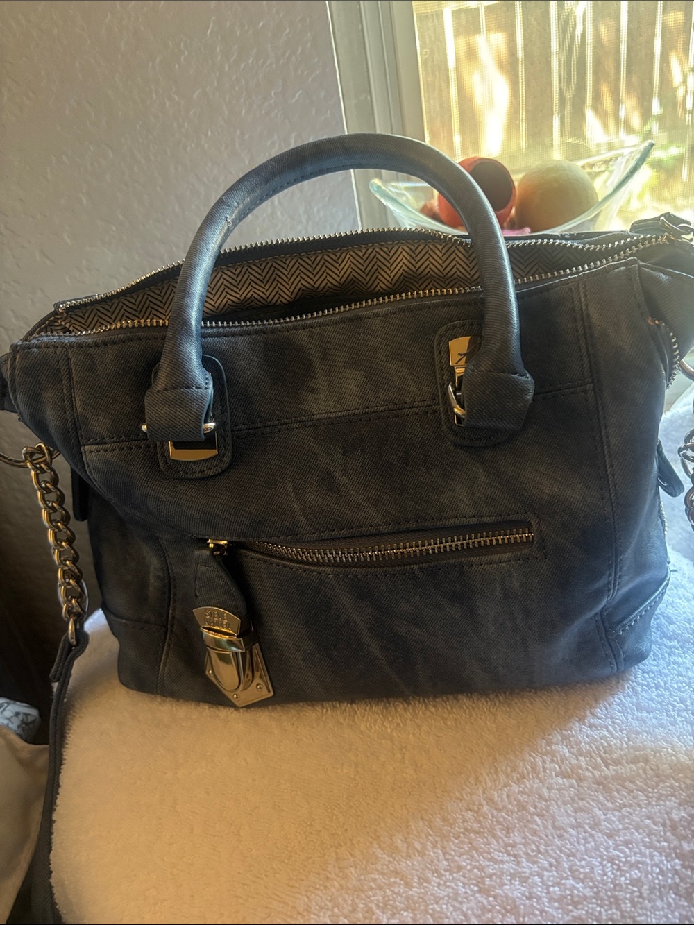 EUC Steve Madden Blue Denim Crossbody with Silver Accent Hardware